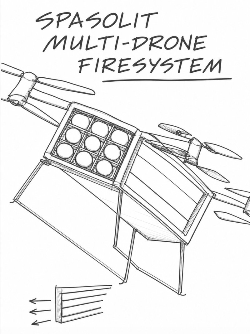 SPASOLIT multi-drone firesystem concept drawing